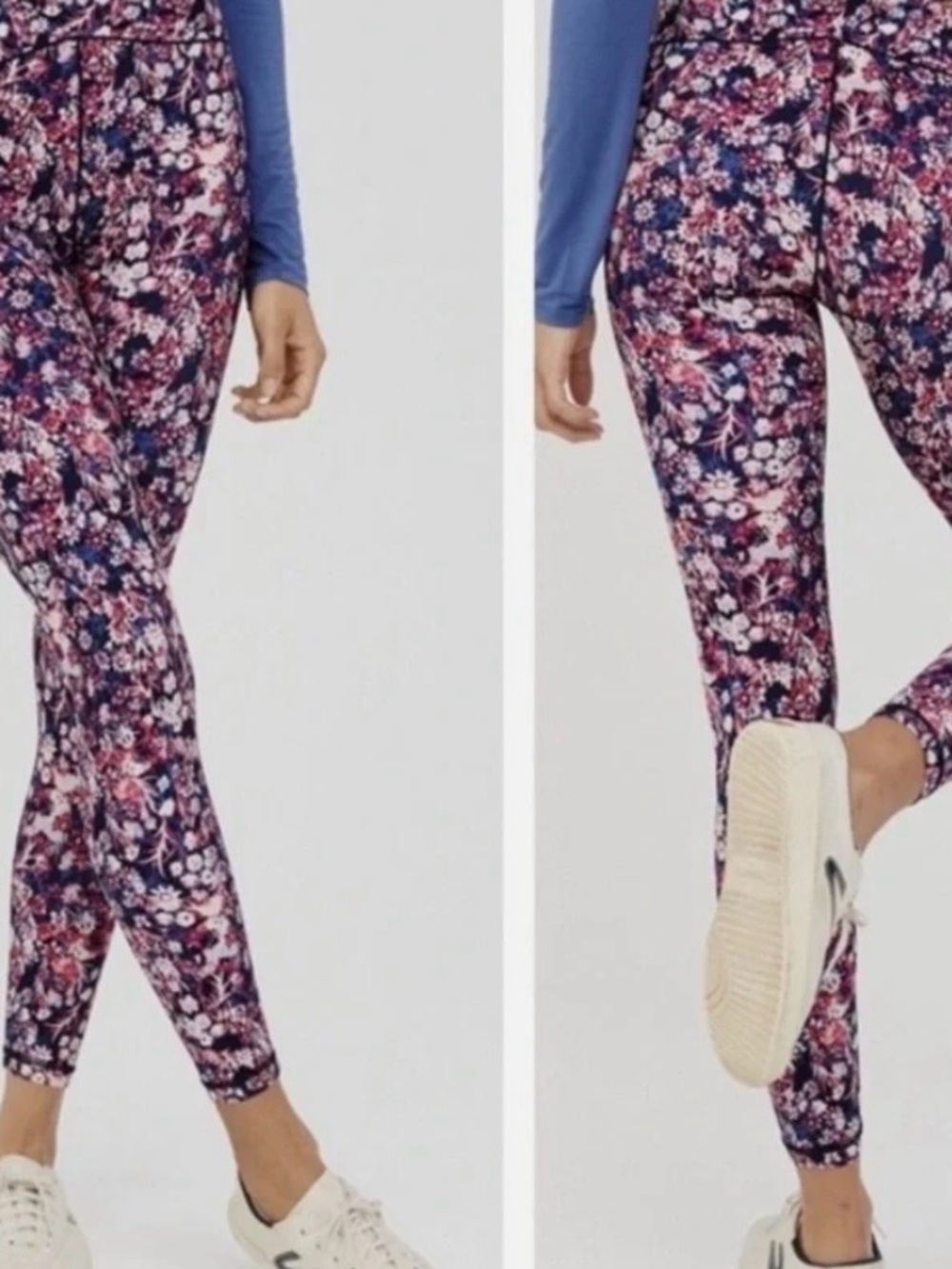 aerie Navy Floral Print Leggings with Pink Accents